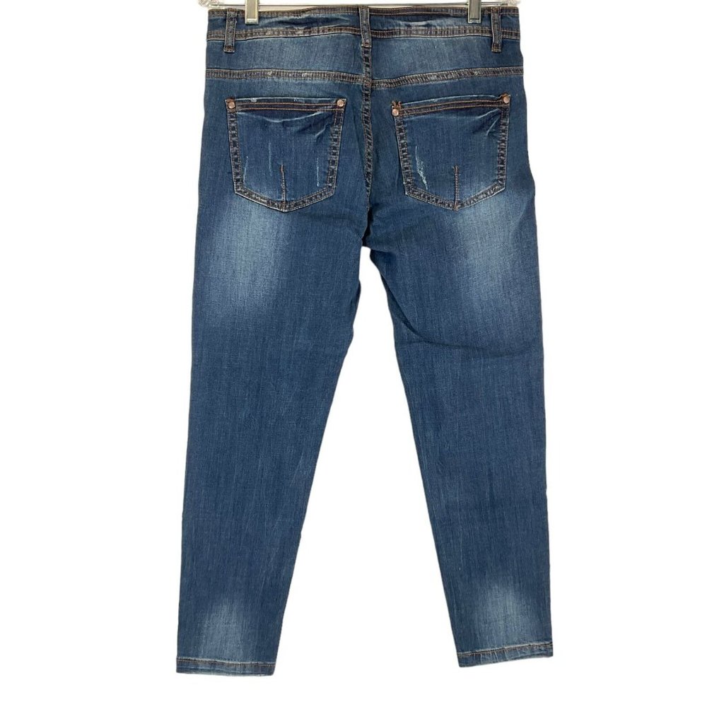 V Christina Jeans Women's 8 Blue Embroidered Mid Rise Skinny Stretch $156 Nwot - Picture 2 of 10